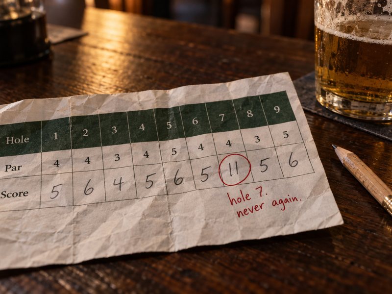 A scorecard with an 11 circled on hole 7