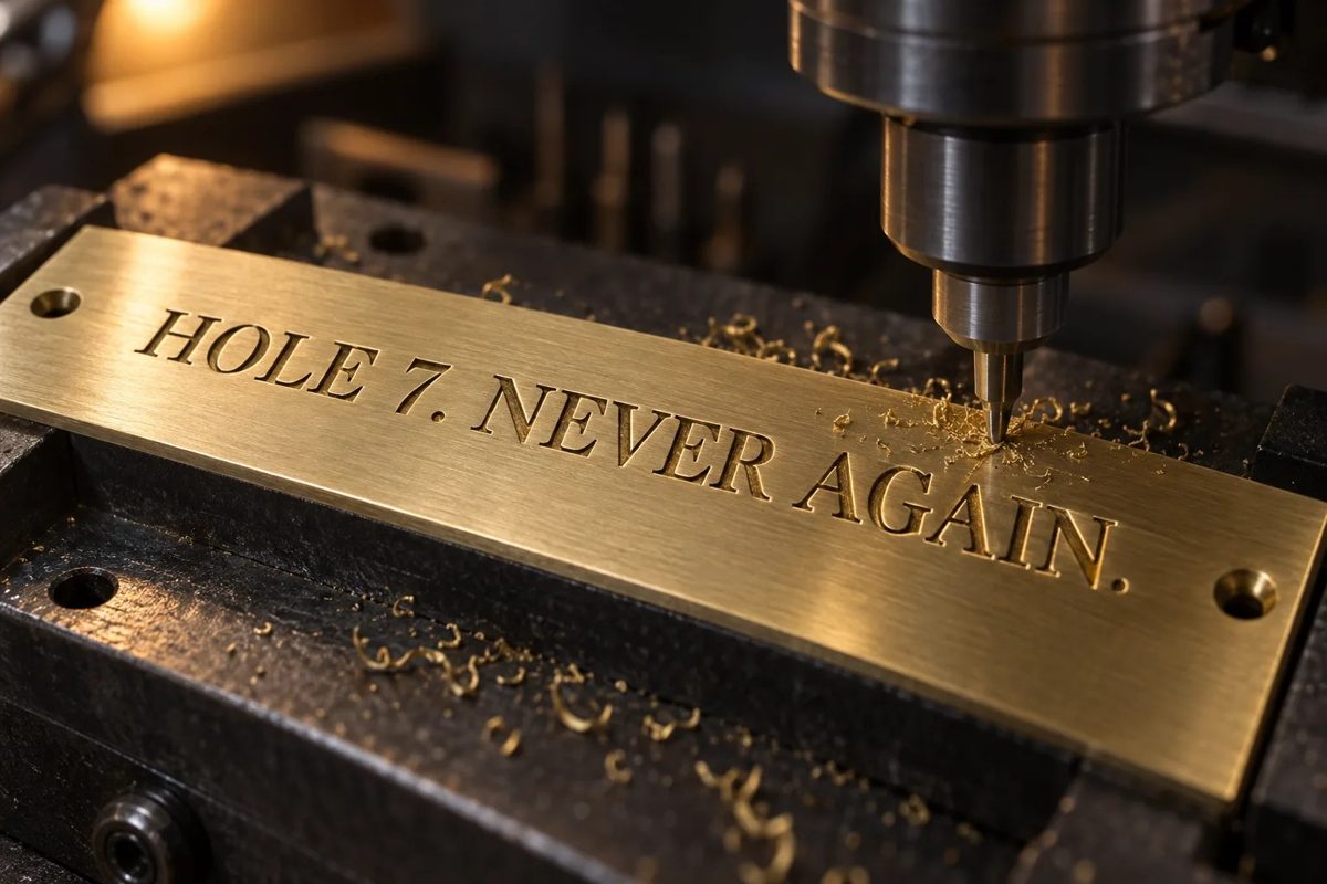 A brass plate being engraved